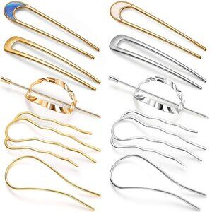 10 Pieces Metal U-Shape Oval Side Comb Hairpin Hair Fork Clip Stick Hair Bun Upd